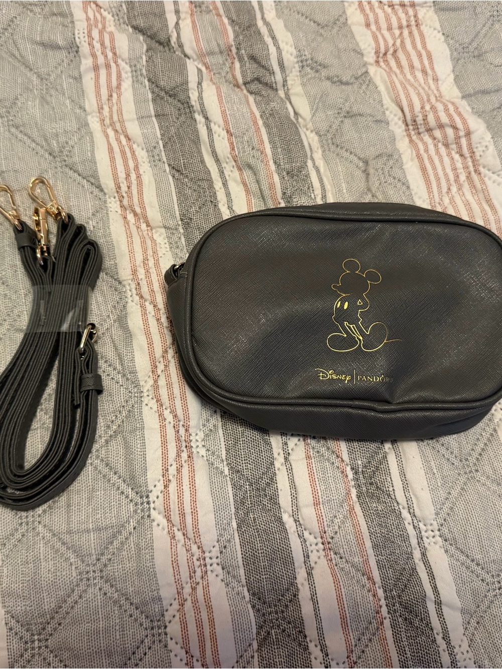 Disney Black Crossbody Bag with Gold Mickey Outline